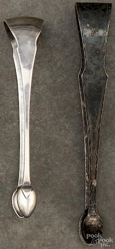 Boston bright cut silver sugar tongs, ca. 1770, bearing the touch of Daniel Henchman