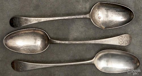 Three Wilmington, Delaware coin silver serving spoons, ca. 1800