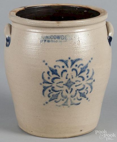 Pennsylvania three-gallon stoneware crock, 19th c., impressed F.H. Cowden Harrisburg