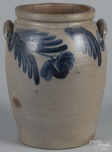 Three-gallon stoneware crock, 19th c., with cobalt floral decoration, 14'' h.