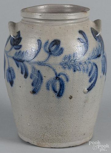 Pennsylvania stoneware crock, 19th c., with overall cobalt floral decoration, 14 3/4'' h.