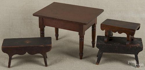 Pennsylvania wooden doll furniture, 19th c., to include a table, 6 1/4'' h., 9'' w., 6 3/4'' d.
