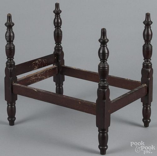 Mahogany four-poster doll bed, 19th/20th c., 14 1/4'' h., 14 3/4'' w., 10 1/4'' d.