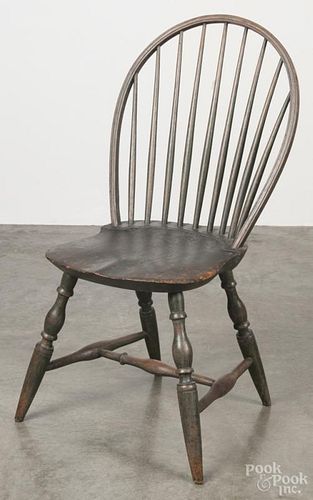Bowback Windsor side chair, ca. 1800, retaining an old green surface.