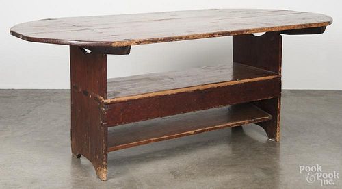 Pine bench table, 19th c., 29'' h., 72'' w., 42 1/4'' d.