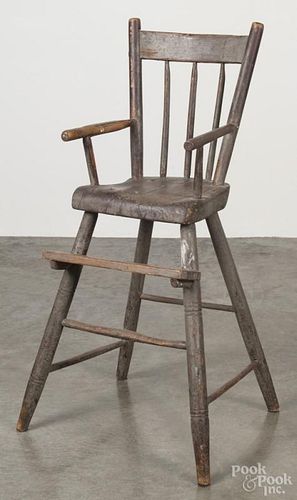 Painted highchair, 19th c., retaining an old gray surface.