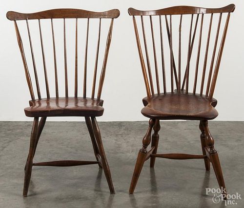 Braceback Windsor side chair, ca. 1790, together with a fanback chair.