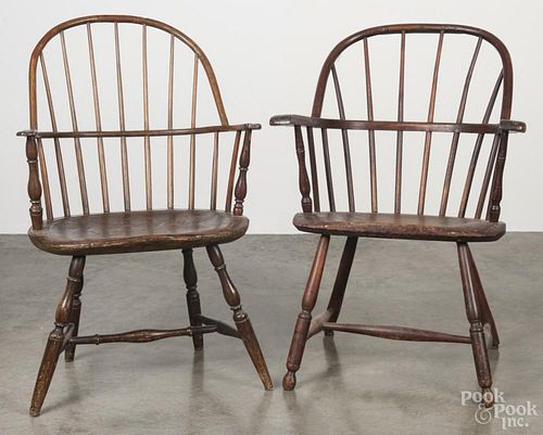 Sackback Windsor armchair, ca. 1790, together with a later sackback chair, ca. 1900.