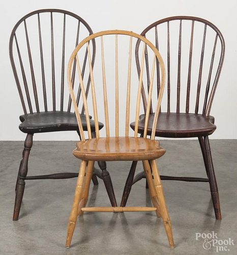 Assembled set of seven bowback Windsor side chairs, early 19th c., one branded A. D. Allen.