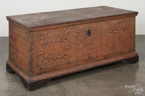 Pennsylvania painted pine dower chest, late 18th c., retaining remnants of its original star