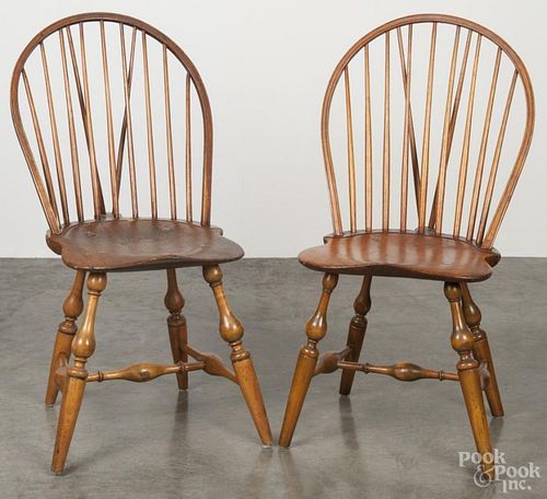 Pair of braceback Windsor side chairs, ca. 1790.