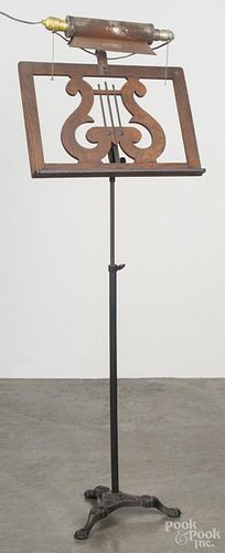 Victorian iron and oak music stand, 58'' h.