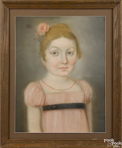 Pastel portrait, ca. 1830, of a young girl, 17 1/4'' x 13 1/4''.
