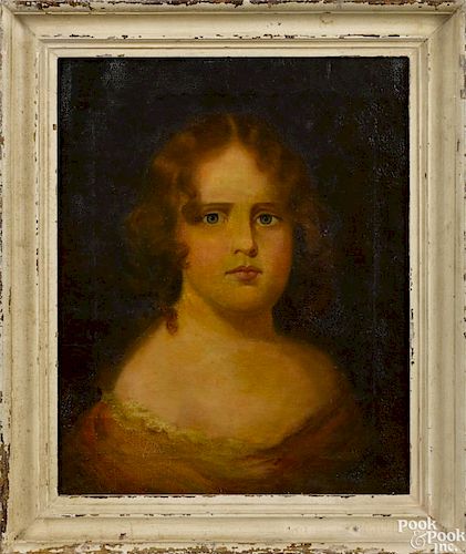 Oil on canvas portrait of a child, 19th c., 16 3/4'' x 13 1/2''.