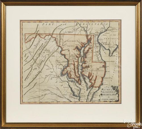 Color engraved map of The Province of Maryland, ca. 1800, 11'' x 13''.