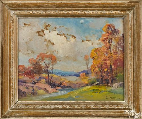 George A. Newman (American 1875-1965), oil on board, titled Valley at Bedford, PA, signed