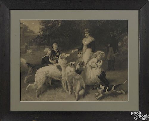 Lithograph after Frederick Morgan, of a family picnic, 20 1/2'' x 27''.