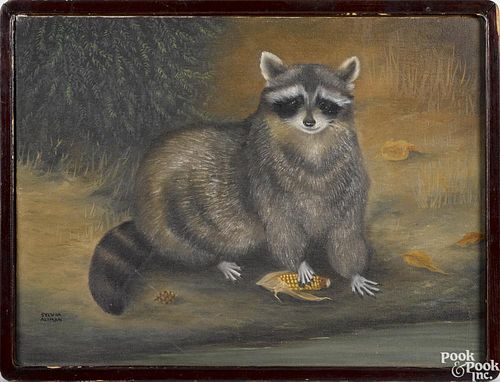 Sylvia Altman (American 20th c.), oil on board of a raccoon, signed lower left, 12'' x 16''.