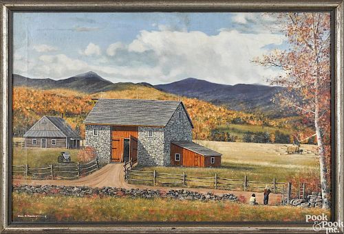 Glen A. Fowler (American 20th c.), oil on canvas landscape with a farm, signed lower left
