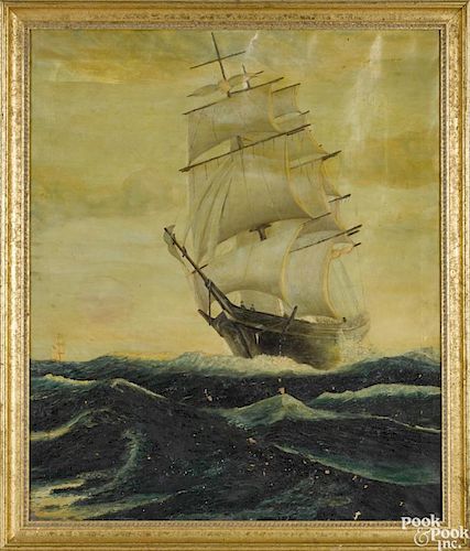Oil on canvas ship portrait, early 20th c., 33'' x 28''.