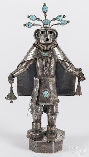 Sterling silver and turquoise Navajo Kachina doll, by Toby Henderson, signed, 14.3 ozt.