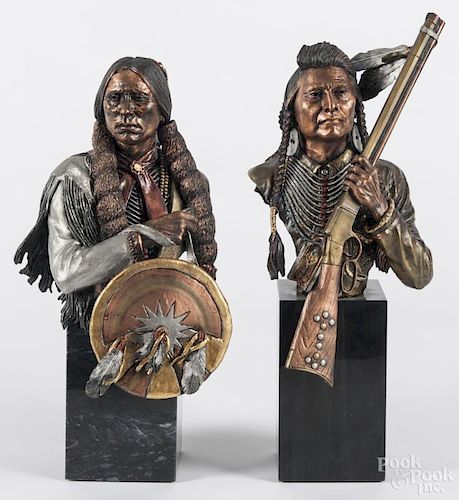 Legends, by Mixed Media, Defiant Comanche, 15'' h., and No More, Forever, 13 3/4'' h.