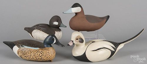 Four contemporary carved and painted duck decoys, by Ed Green, Anthony Hillman, Glenn Cooke
