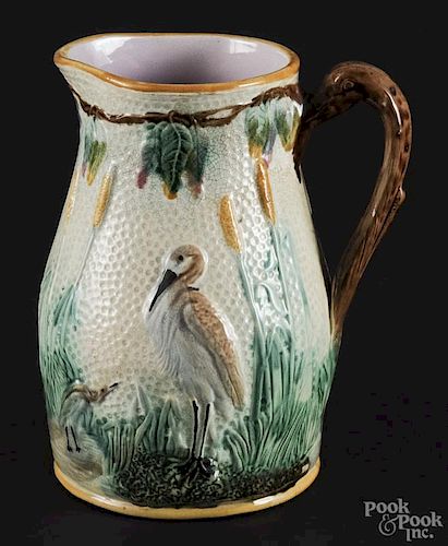 Two Majolica pitchers, late 19th c., 9 1/4'' h. and 6 1/2'' h.