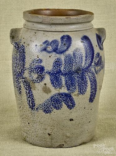 Pennsylvania stoneware crock, 19th c., with cobalt fern and floral decoration, 11'' h.