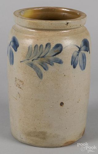 Pennsylvania two-gallon stoneware crock, 19th c., with cobalt floral decoration, 12 3/4'' h.
