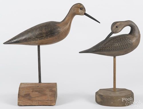 H. V. Shourd, two carved and painted shorebirds, 10 1/4'' h. and 12 1/4'' h.