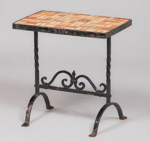 Batchelder Tile-Top Hand-Forged Iron Side Table c1920