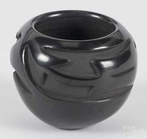 Santa Clara blackware bowl, by Sophie Cata, 3 3/8'' h.