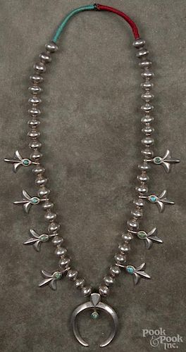 Navajo squash blossom necklace, unmarked.