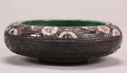 Frederick Rhead Carved & Enamel Decorated Bowl c1913-1917