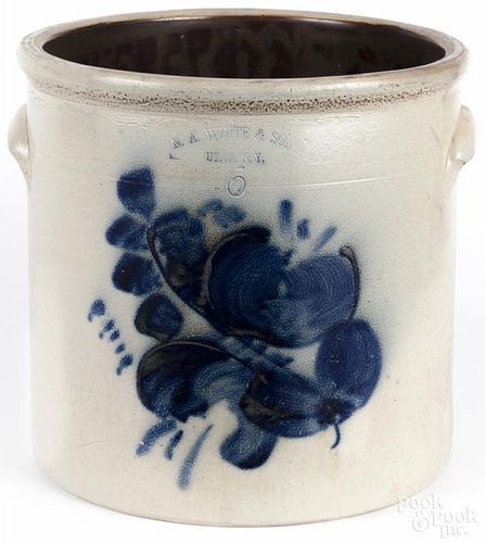 New York six-gallon stoneware crock, 19th c., with cobalt floral decoration, 12 1/2'' h.