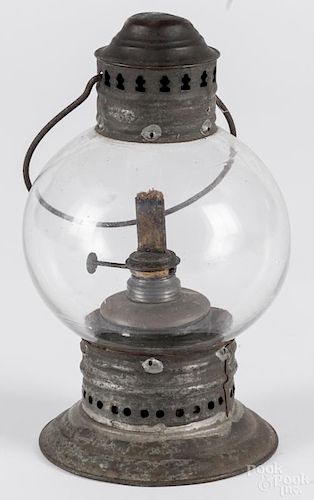 Tin and glass onion lantern, 19th c., 10'' h. Provenance: Estate of George Albicker, Utica, NY.