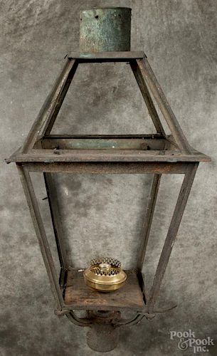 Large iron street lantern, late 19th c., 32'' h. Provenance: Estate of George Albicker, Utica, NY.