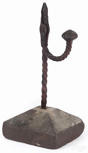 Wrought iron rush light holder, 18th/19th c., 9'' h. Provenance: Estate of George Albicker, Utica, NY.