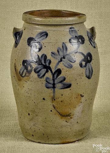 Pennsylvania stoneware two-handled crock, 19th c., with cobalt decoration
