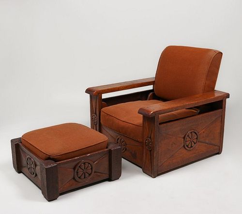 Navajo WPA Hand-Carved New Mexican Club Chair c1930s