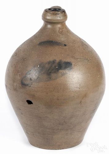 New York stoneware ovoid jug, early 19th c., impressed H. Nash Utica, with cobalt leaf decoration