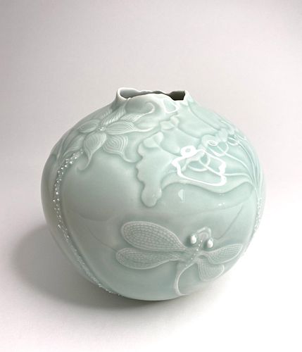 Lotus and Dragonfly Vase