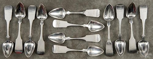 Set of twelve Philadelphia coin silver teaspoons, ca. 1830, bearing the touch of John Fries, 6 ozt.