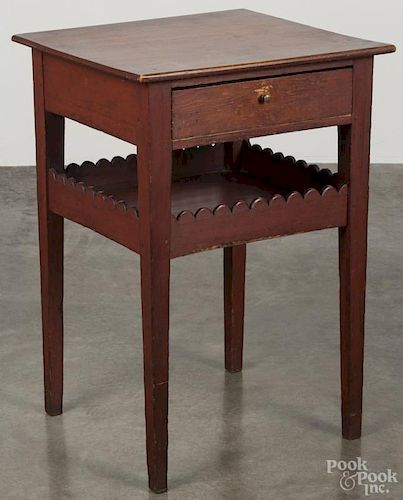 New England stained maple and pine stand, 19th c., retaining an old red surface, 27 3/4'' h., 19'' w.