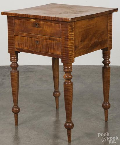 Pennsylvania Sheraton tiger maple two-drawer stand, ca. 1825, 30 1/2'' h., 21 3/4'' w.