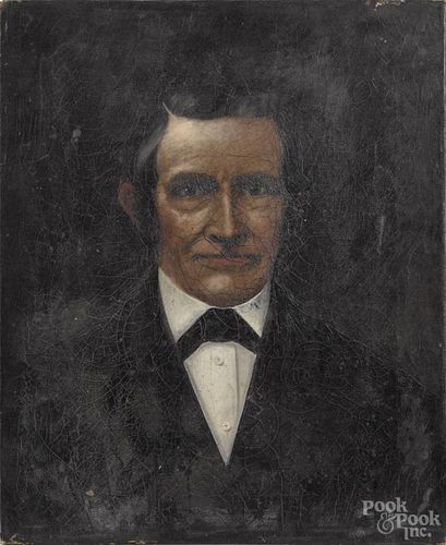 Oil on canvas portrait of a gentleman, 19th c., 16'' x 13''.