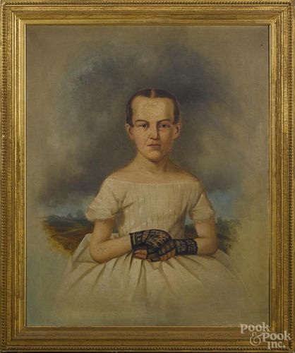 American oil on canvas portrait of a girl, ca. 1870, 36'' x 29''.