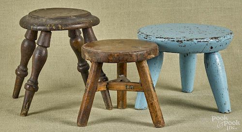 Three wooden stools, 19th c., largest - 7 1/2'' h.