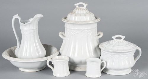 Elsmore & Forster white wheat ironstone chamber set, 19th c., to include a water basin and pitcher